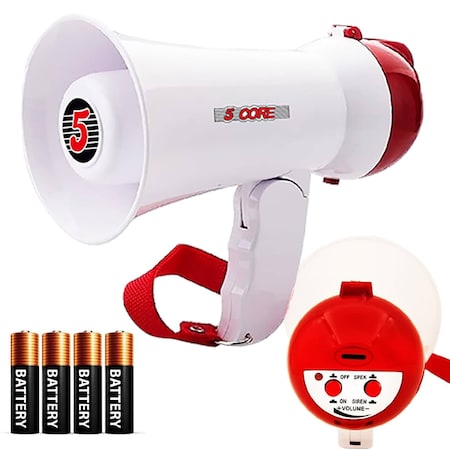 5 Core 5 Core Mini Portable Megaphone - Battery Power 15 W Bullhorn w Siren Adjustable Volume 400 Yard Rage HW 1 BTRY